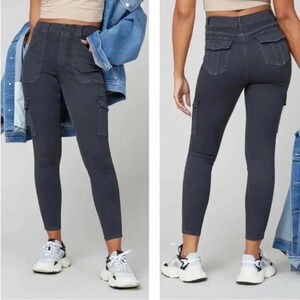 SPANX Twill Tapered Cargo Pant Gray Stretch Womens Pocket Faux Jean Small XS